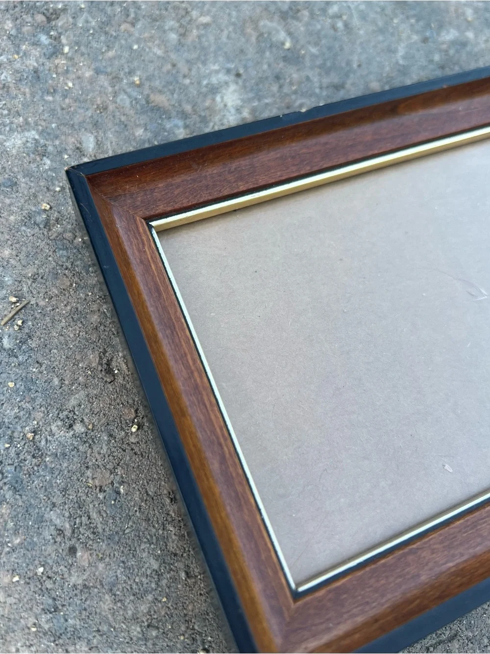 Small Vintage Two-Tone Wood Picture Frame Walnut & Black with Gold Trim 5.5x4.5